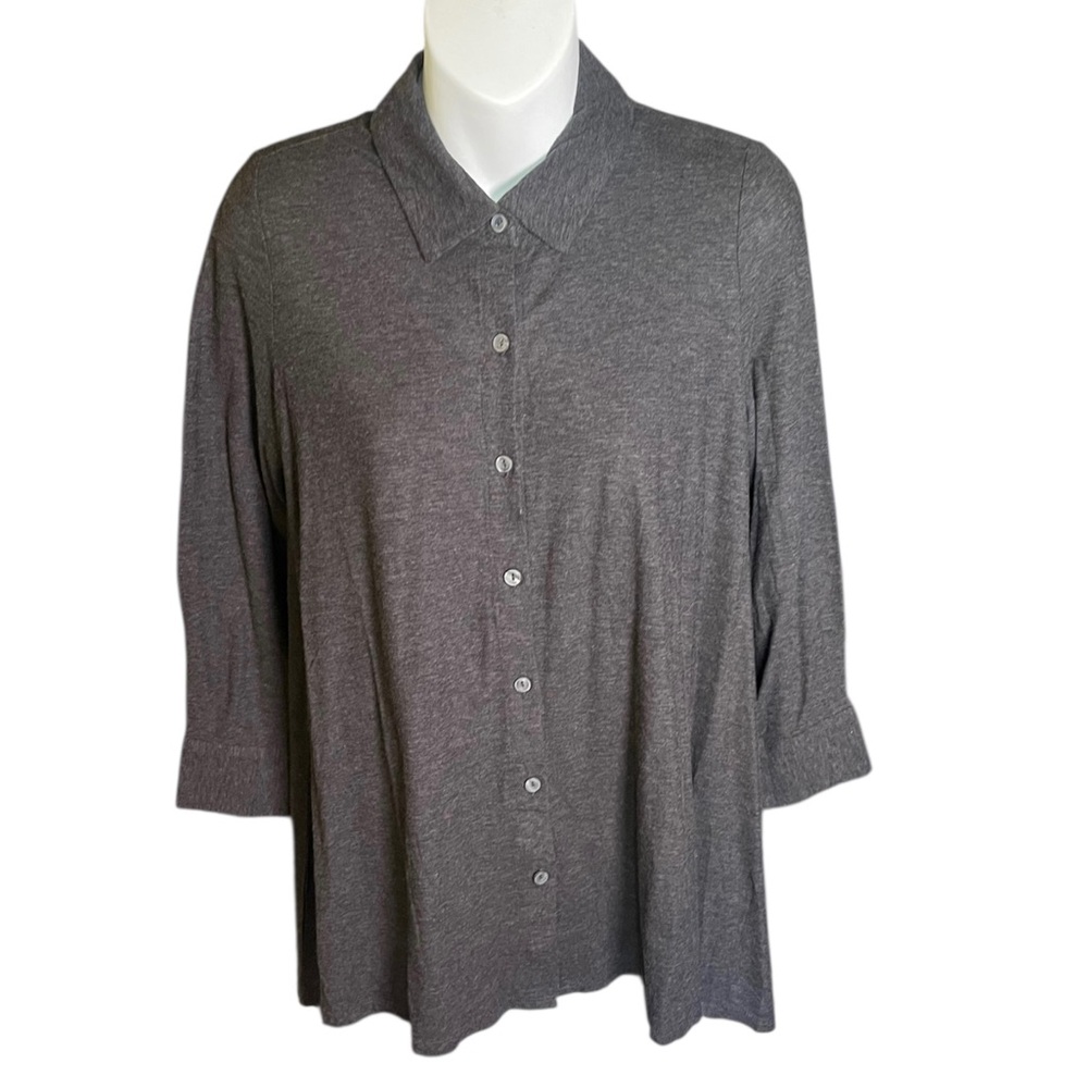 J Jill NEW Tunic Top Heather Gray Size XS Flowy Hemline Button Up Collared Shirt